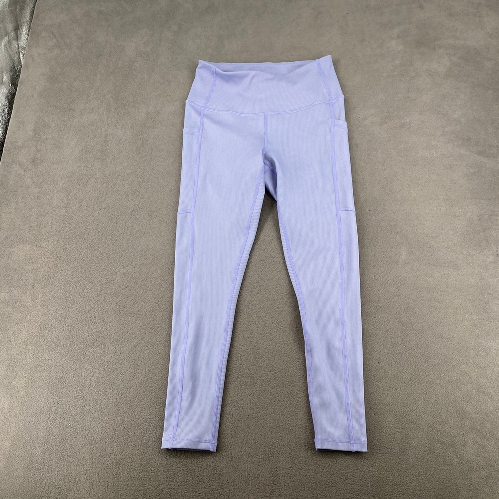 Z By Zella Womens Ribbed High Waisted Pocket Leggings Purple Lavender Size M